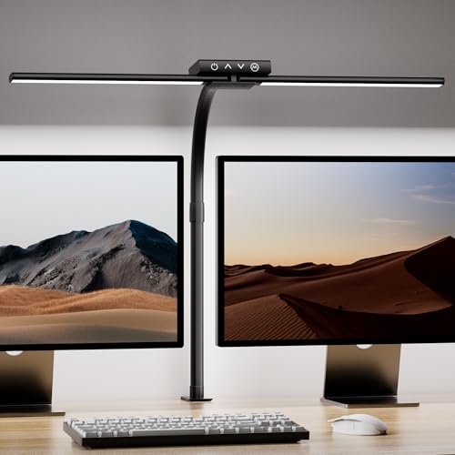 Quntis デスクライト LED クランプ式 24W スタンドライト 電気スタンド 卓上 【ダブル光源・5段階調光調色・無線リモコン・幅750mm・明るい・回転可能】 テーブルライト 勉強・読書・モニター