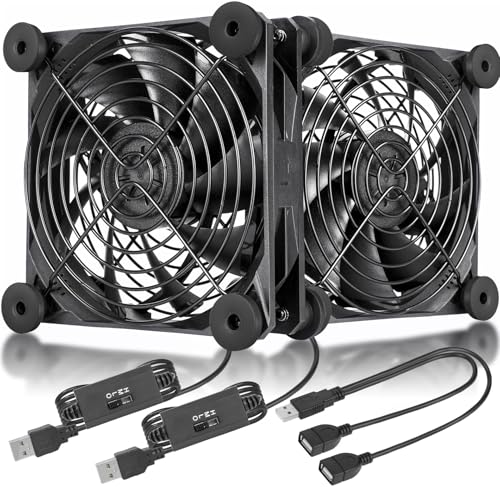 upHere 12cm USB冷却ファン USB扇風機小型 ミニ送風機 PCケースファン 2基連結 3段階調節 静音タイプ【..