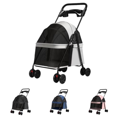 Sandqvipal ペット用ベビーカー 4輪 ワンタッチ折りたたみ 軽量コンパクト 組み立て簡単 お出かけに便利 (ライトグレー)