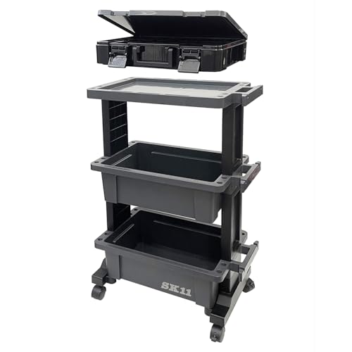 SK11(エスケー11) ツールワゴン&パーツストッカーセット 上段テーブル型 3段 耐荷重30kg 小型 外寸W490×D295×H755mm キャスター付き 日本製 STW-T490PS