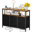 AODK チェスト タンス 収納ケース 布製 木製天板付き コンセント付き 衣類収納 棚 リビング収納 引き出し6杯付き 衣装ケース 箪笥 転倒防止 多機能 大...