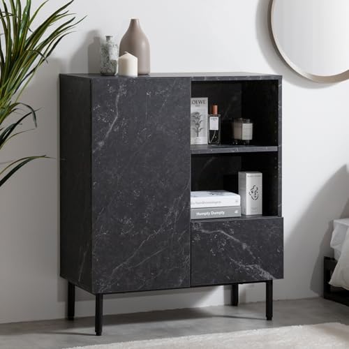 家具350 Ellis エリス キャビネット サイド チェスト ラック 大理石柄 収納 マーブルブラック 159030