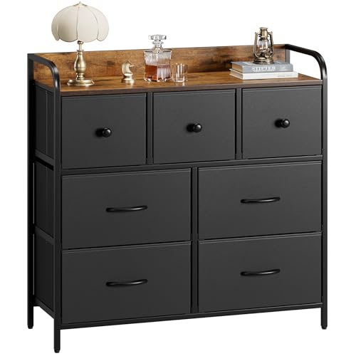 Nicehill チェスト タンス 収納チェスト 衣裝ケース リビング 収納 転倒防止 衣類収納 組立簡単 木製天板 布製 引き出し付き 大容量収納 3段7杯【...