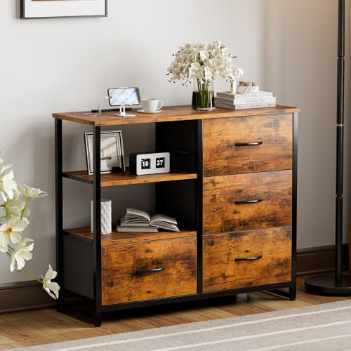 IKIFLY チェスト収納 タンス 棚付き 箪笥 リビング収納チェストUSBポート付き おしゃれ 収納ケース 引き出し 大容量 北欧 洋服タンス 布製 衣類収納...