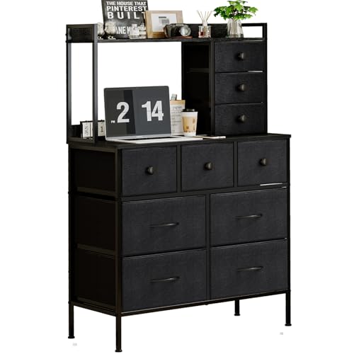 SINNONAKA ハイチェスト タンス 収納チェスト・ドレッサー/化粧台・テーブル 幅80cmマルチチェスト 収納棚 棚付き 布製引き出し10杯 洋服・衣類収納・衣装ケース 箪笥 おしゃれ（高防水性皮革