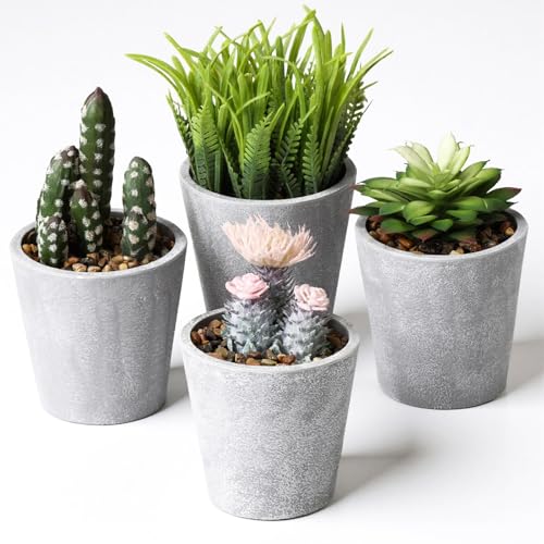 Vasemouh 多肉植物 人工フロック ミニフェイク 鉢付き 4種類 4点セット 北欧 インテリア おしゃれ