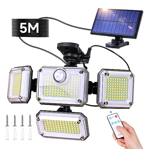 センサーライト 屋外 ソーラーライト 分離型 【333LED 自由調整4灯式 5M延長コード 2400mAh大容量バッテリー】IP65防水 防災対策 自動点灯 ...