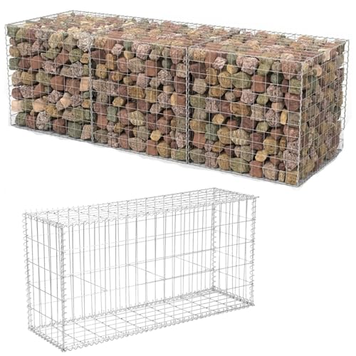 蛇籠バスケット、ガビオン ワイヤーメッシュ、1x0.5x0.3m溶接亜鉛メッキ鋼蛇籠プランターバスケットガーデンランドスケープフェンシング用、 園芸用支柱 ワイ...