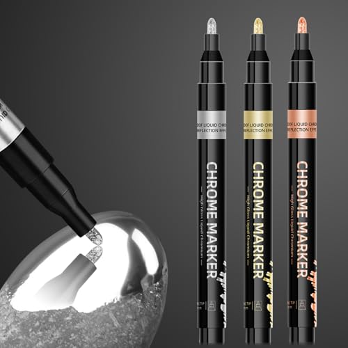 Elegirme 金銅銀メッキペン メッキ塗料 塗るだけでメッキ 1.0mm 3本セット 強い光沢感 メタリック 防水..