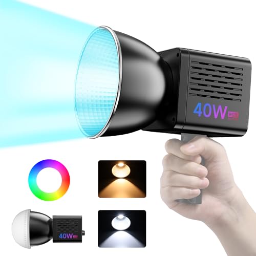 Ulanzi L024 40W RGB COB撮影用ライト LEDビデオライト RGB COBライト デュアル色温度常定光ライト 2500K-6500K 無段階調光 超高輝度 撮影補助光 MAX 50W CRI 95+/TLCI 96+ 20シーンモード 3400mAh 充電式 AC/DC電源 T