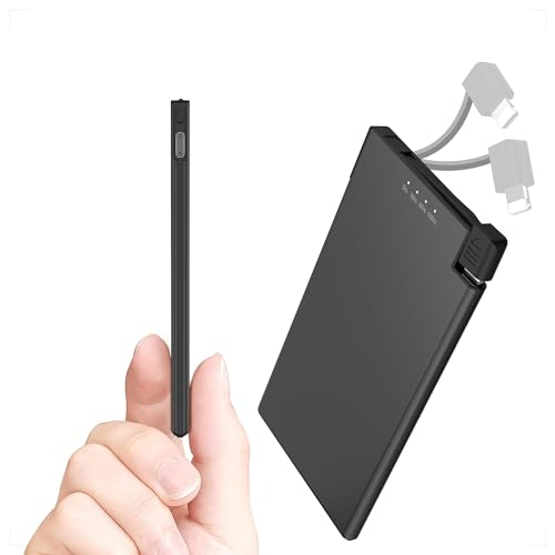 TNTOR モバイルバッテリー 軽量 小型 超薄 6.8mm 5000mAh ケーブル内蔵 iPhone対応 iPhone 14/13/13 Pro Max/1...