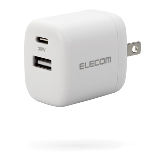 エレコム 急速充電器 Type-C USB PD対応 30W 2ポート (USB-C/USB-A) 小型 軽量 【iPhone 16 15 iPad Macbook Air Surface 対応】 ホワイト EC-AC14WH