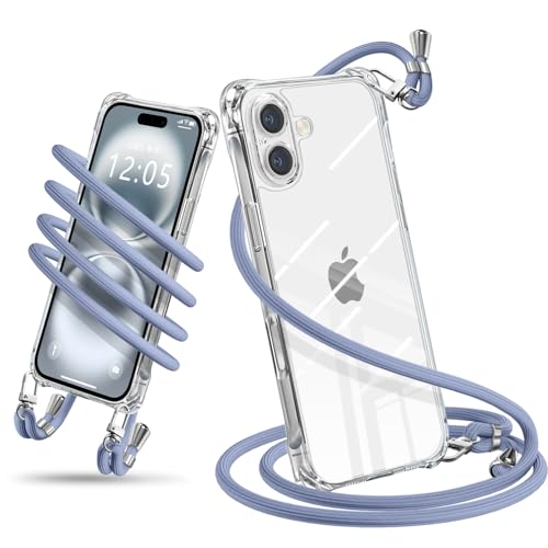 iPhone 16 ケース ショルダー クリア iPhone16 スマホケース アイフォン16 カバー 肩掛け 斜めかけ 縄掛けケース 耐衝撃 透明 TPU 薄型 軽量 携帯ケース 紐付き 斜めがけ 織りストラップ付き ネック