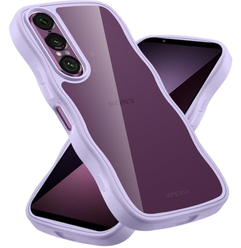 クリア Xperia 1 VII ケース/SO-51F かわいい 波状フレーム うねうね 耐衝撃 エクスペリア 1 VII スマホケース 滑り止め 人気 可愛い カバー 落下防止 ワイヤレス充電対応 (パープル)
