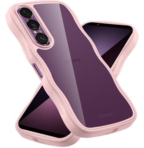 クリア Xperia 1 VII ケース/SO-51F かわいい 波状フレーム うねうね 耐衝撃 エクスペリア 1 VII スマホケース 滑り止め 人気 可愛い カバー 落下防止 ワイヤレス充電対応 (ピンク)