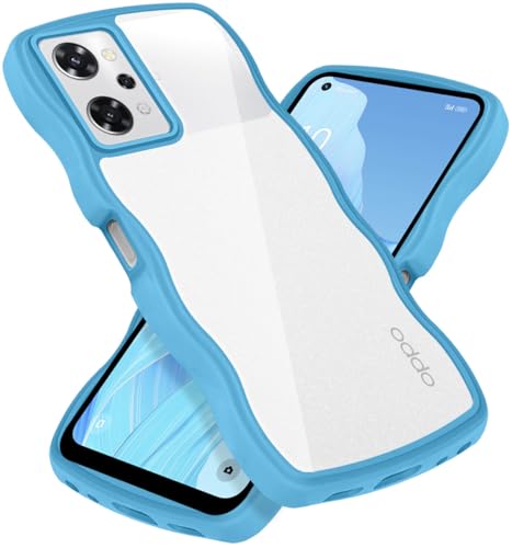 クリア OPPO Reno9 A/OPPO Reno7 A ケース かわいい 波状フレーム うねうね 耐衝撃 OPG04 スマホケース 滑り止め 人気 可愛い カバー 落下防止 ワイヤレス充電対応 (ブルー)