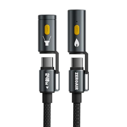 ZEROAIR PowerSpark 4 in 1 充電ケーブル ? 240W 急速充電 & 480Mbps 高速データ転送、LEDライト・点火機能付き、アウトドア・防災対応、1.5m ナイロン素材