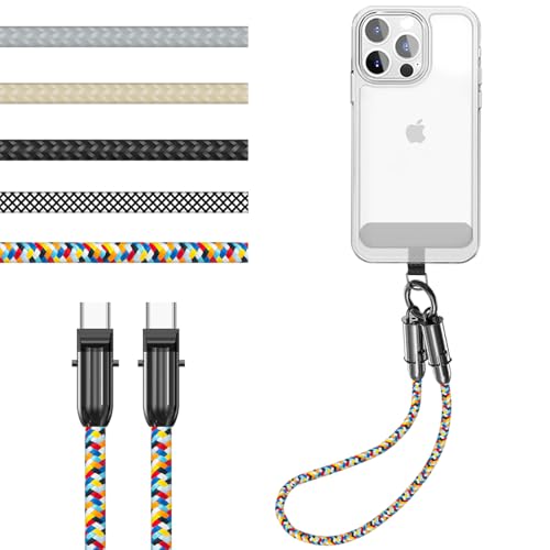 SLuB USB Type-C to C ストラップ型ケーブル スマホストラップ 長さ0.3m 60W急速充電 USB2.0データ伝送可能 手掛け 落下防止 耐久ナイロン 断裂を防ぐ 簡単着脱 マルチカラー iPhone 15、iPhone 16 Pro Max、G