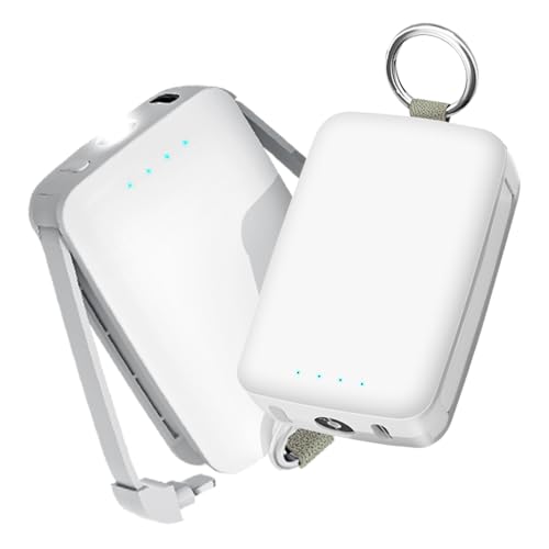 明誠 モバイルバッテリー 軽量 小型 6800mAh LEDライト付き ケーブル内蔵 iPhone用 タイプCケーブル 2台同時充電 急速充電 Type-C入力...