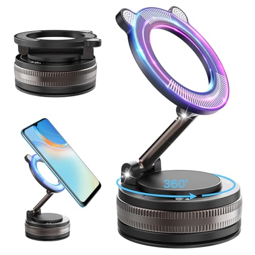 スマホホルダー 車 マグネット【2025超強磁力+真空吸盤新登場】24×N55磁石【360度回転+多角度調節】 安定性 スマホスタンド Mag-safeホルダー 片手操作 1秒で着脱 高級合金素材 車 スマホホルダ