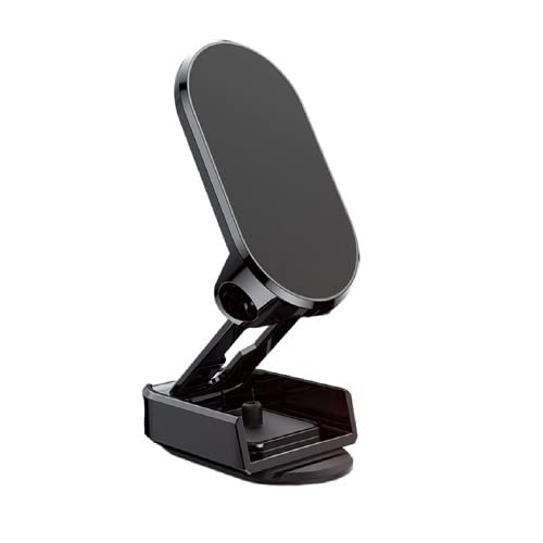 車載スマホホルダー マグネット式【折りたたみ＆無段階角度調整】強力磁石 片手着脱 落下防止 ダッシュボード取付 iPhone 16/15/14/13/12 Android対応 ブラック