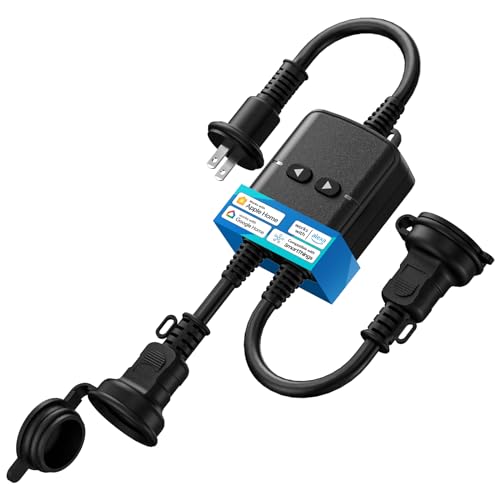 MerossスマートWi-Fi屋外プラグ 防水 防雨 スマートプラグ 屋外用 2分配コード 延長コード 遠隔操作 タイマー機能 音声コントロール オフライン作業 節電?省エネ 防雨ケース付き IP44防水 15A 150