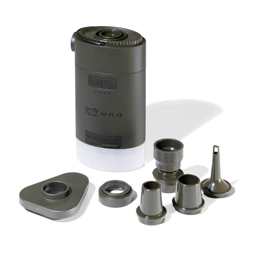 WAQ High Power Air Pump 電動ポンプ エアポンプ 電動 空気入れ アウトドア 車中泊マット 圧縮袋 浮き輪 空気抜き LEDランタン USB 小型 大容量バッテリー 充電式 6種類のノズル付き (OLIVE（オリーブ