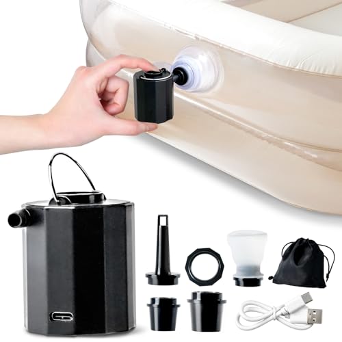 atRise 電動空気入れ 浮き輪 プール【5つのノズル付き多機能】 Type-C 充電式 180L/分 92g 超軽量 収納袋付属 電動 空気入れ 空気抜き エアーポンプ キャンプ アウトドア インフレーターマット (ブ