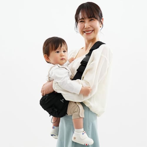 balloona 抱っこバッグ ヒップシート ショルダーバッグ 抱っこ紐 【40cmワイド座面で安定感】【ドリンクホルダー】【大容量3L】 撥水 ポーチ Dカン 取説 装着サポート付 バルーナ (ブラック)