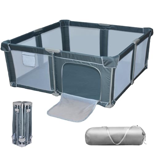 SUNHOO ベビーサークル 折りたたみ サークル 赤ちゃん メッシュ ベビーフェンス キッズサークル プレイヤード 組み立て不要 工具不要 収納バッグ付き (...