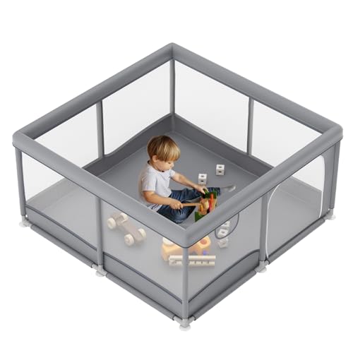 SFUN ベビーサークル ソフトベビーサークル メッシュ 四角 扉付き 赤ちゃん ソフト サークル 滑り止め (120*120(cm))