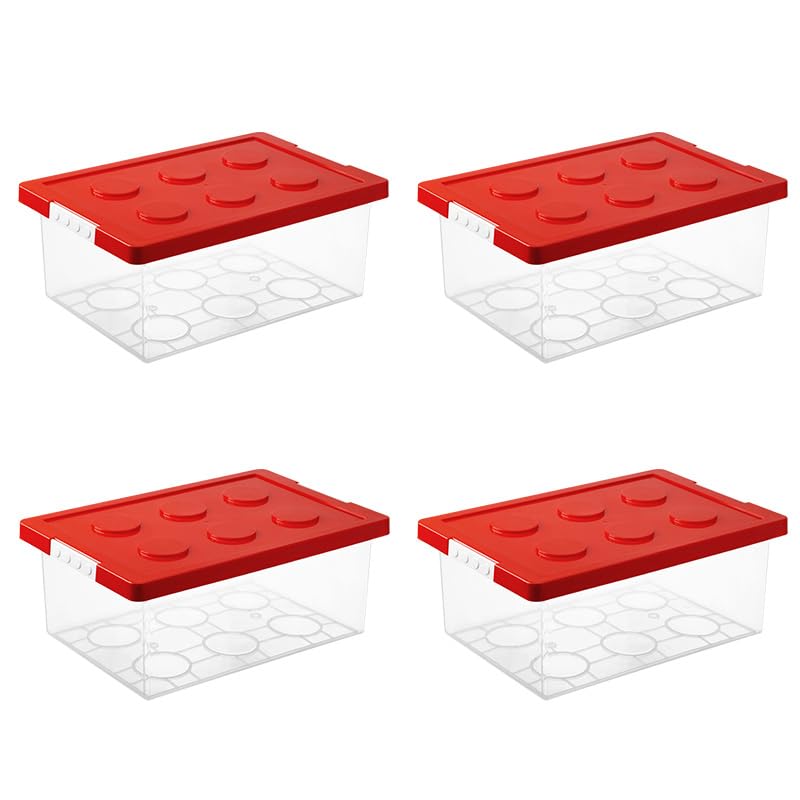 霜山 4個セット Lサイズ ブロック収納ボックス おもちゃ箱 おもちゃ収納ケース 積み木ケース 子供 積み..