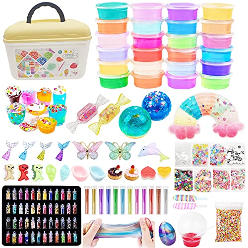 Funk Doggie 160個 スライムキット24個粘土 DIY 金魚鉢ビーズ 果物切片 フォームビーズ 48色スパンコール 手作りツール ストレス解消 子供...