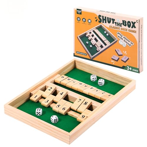 AIUAZA シャットボックスダイスゲーム,木製ボードゲーム2人競争ゲーム,伝統的なバー,旅行,家族ボードゲーム,休日のための楽しい数学ゲーム (Battle version)