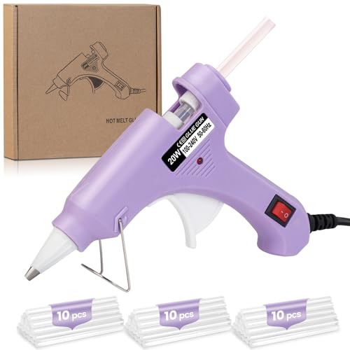 グルーガン 20W 90秒 急速加熱 スティック 30本付 軽量速乾 液漏れ・やけど防止 改良されたスタンド 強力粘着 補修 接着剤 DIY趣味 手芸 木工作業用 (紫)