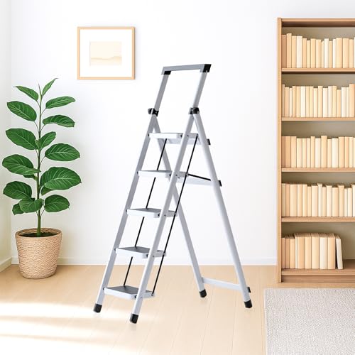 折りたたみ脚立 5段 耐荷重150kg プロ仕様 防錆アルミ 安全ロック 手すり付き DIY クリスマス飾り 棚卸..