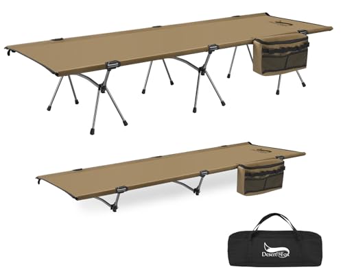 DesertFox コット キャンプ 2way 軽量 150KG高耐荷重 クーラーボックス付き 折りたたみ 小物収納 ハイ/..