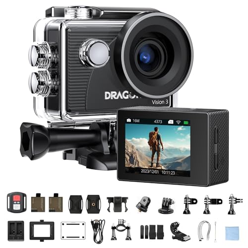 Dragon Touch アクションカメラ 4K30FPS 20MP 水中カメラ 30m防水 170度広角レンズ タイムプラス動画 アクションカム 1050mAh*2個 手ぶれ補正 4倍ズーム リモコン付き ウェアラブルカメラ