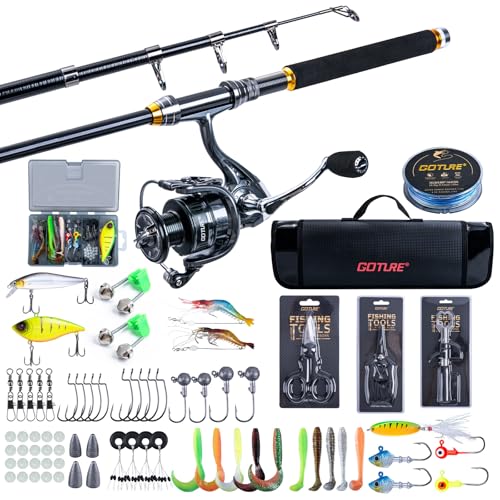 Goture 釣りセット 投げ竿 シーバスロッド 1.8m スピニングリール付属 66枚ルアー+32種小物完備 伸縮式..