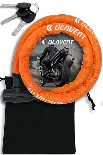 OLAVENT(オーラヴァン) ワイヤーロック バイクロック 【耐久テスト済み】 極太 直径22mm×1500mm 厚手カバー バイク 自転車 盗難防止 頑丈 (1500mm, オレンジ)