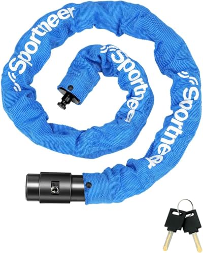 Sportneer バイクロック チェーンロック 極太 8mm 鍵 タイプ 自転車 鍵 電動自動車 防犯ケーブル 多用途 盗難防止 鍵2本付き 日本語取扱説明書...