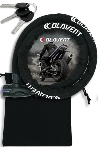 OLAVENT(オーラヴァン) ワイヤーロック バイクロック 【耐久テスト済み】 極太 直径22mm×1500mm 厚手カバー バイク 自転車 盗難防止 頑丈 (1500mm, ブラック）