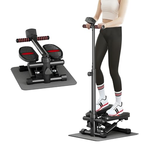 RUNFREELY ステッパー ハンドル折りたたみ式 静音 踏み台昇降器 負荷調整 高さ調整可能 カウンター/マット/バンド付き コンパクト収納 全身運動 有酸...