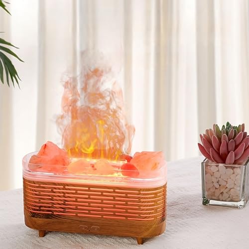 加湿器 2in1 アロマディフューザー 岩塩アロマライト 3D火炎 雰囲気 癒し効果 8色LEDライト USB給電式 アロマ対応 あろまでいふぃーざー 空焚き防止 静音 空気浄化 乾燥対策 乾燥 花粉症対策 お