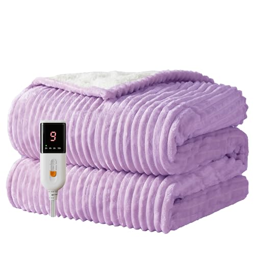 Texciting 電気ひざ掛け 暖房スロー 130X180cm センチメートル-9熱設定-10時間オートオフ 洗濯機で洗える 電気毛布 を加熱 (パープル)