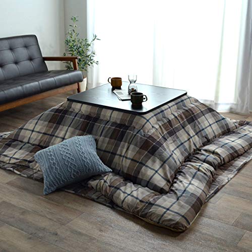 こたつ布団 掛敷セット 正方形 チェリン ネイビー 【IT】 約190×190cm 日本製 厚掛け チェック シンプル #5976510