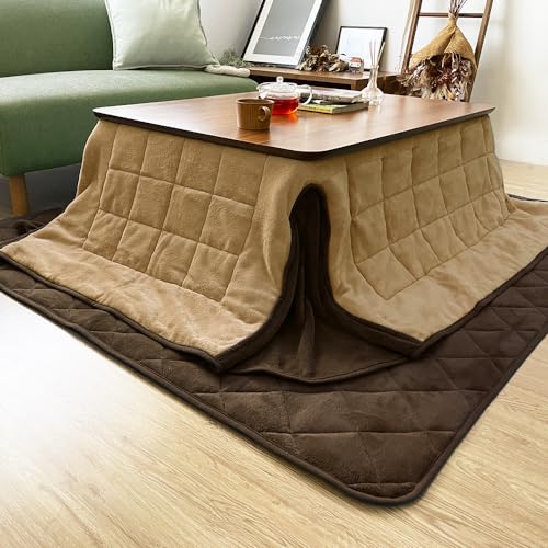 LUCK こたつ布団 正方形 省スペース 掛け敷きセット 掛け布団 80 80 敷き布団 こたつ用 リバーシブル おしゃれ 洗える 正方形 ブラウン×ベージュ