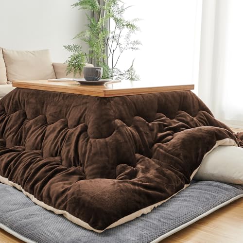 Keusnix こたつ布団 正方形 190×190cm 単品売り 発熱綿使用 高密度フランネル こたつ掛け布団 リバーシブル 両面使える 高い保温性 ふわふわ ぽかぽか 撥水防ダニ加工 抗菌防臭 洗える 静電気防