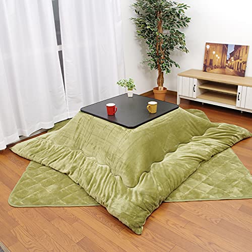 D・SERIES こたつ3点セット こたつ布団 正方形 こたつ台 ブラック 70×70cm + 掛け布団 185×185cm＋ 敷き布団 190×190cm Dフランネル グリーン