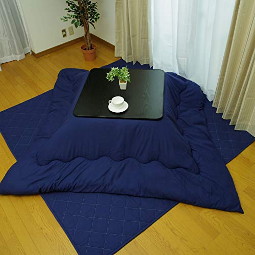 D・SERIES こたつ台 ブラック 70×70cm + こたつ布団 正方形 Dプレーン 185×185cm ネイビー 3点セット